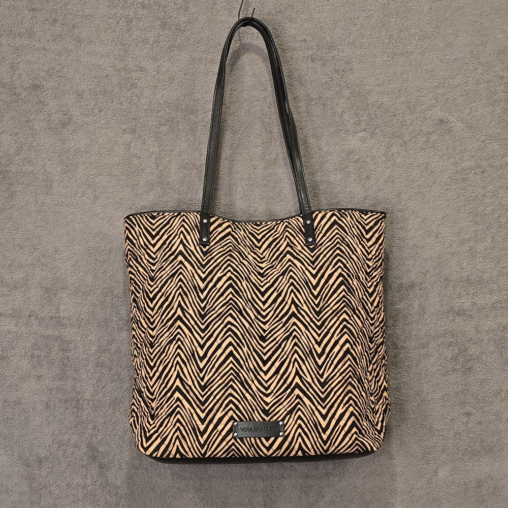 EUC Vera Bradley Purse Zebra Print Tote Black Tan Hand Bag Gifts Spring Large